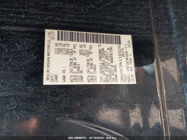 Nissan Titan Sv 4x4 2023 1N6AA1EC1PN110320 Image 9