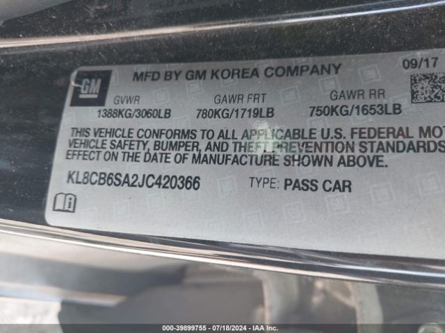 KL8CB6SA2JC420366 Chevrolet Spark Ls Cvt