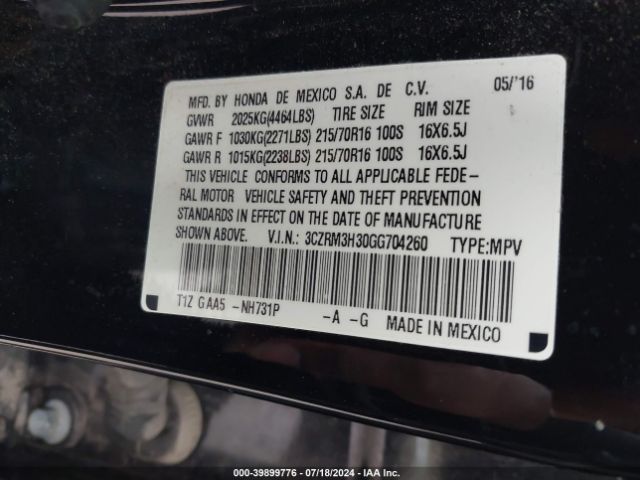 3CZRM3H30GG704260 Honda CR-V LX