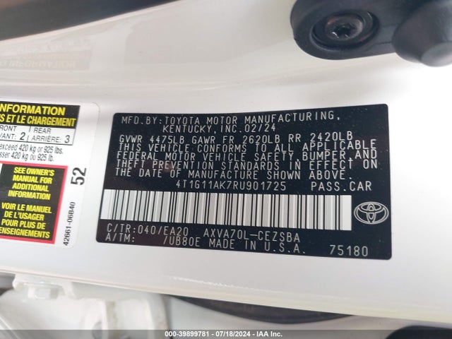 Toyota CAMRY SE 2024 4T1G11AK7RU901725 Image 9