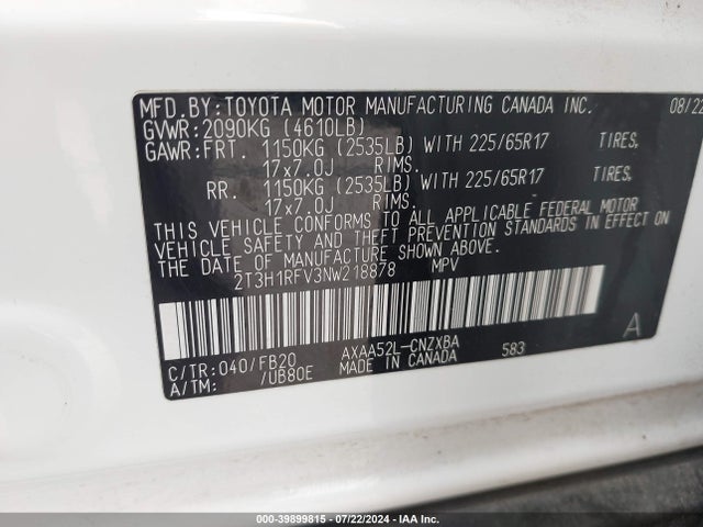 Toyota RAV4 LE 2022 2T3H1RFV3NW218878 Image 9