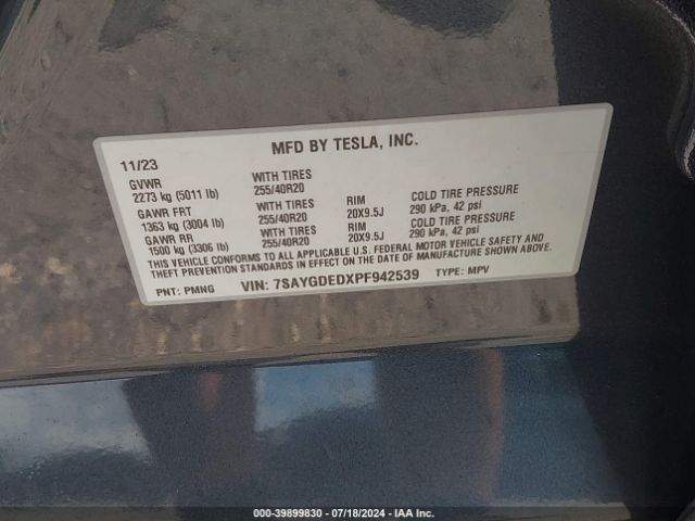 7SAYGDEDXPF942539 Tesla Model Y Rwd