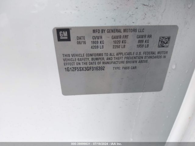 1G1ZF5SX3GF316392 Chevrolet MALIBU 2LT