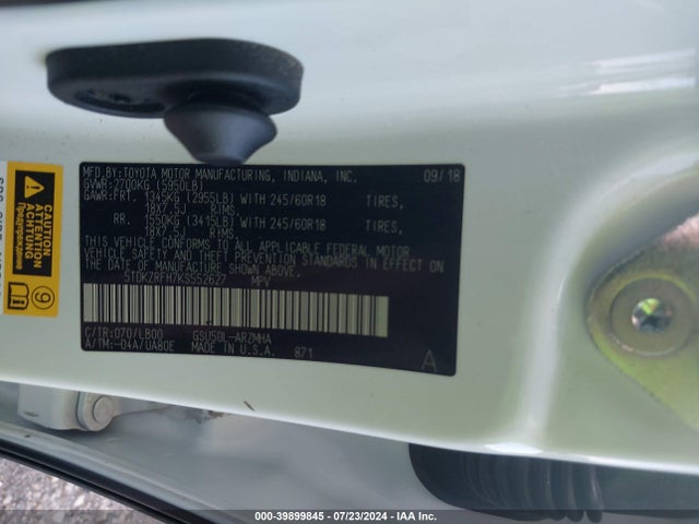 5TDKZRFH7KS552627 Toyota Highlander Xle