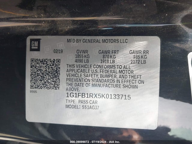 Chevrolet Camaro 1lt 2019 1G1FB1RX5K0133715 Image 9