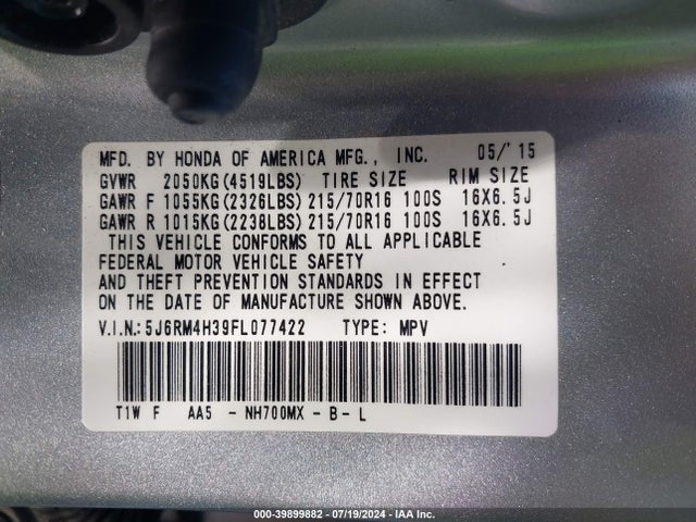 Honda CR-V LX 2015 5J6RM4H39FL077422 Image 9