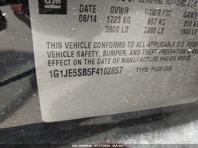Chevrolet Sonic Ltz Auto 2015 1G1JE5SB5F4102857 Image 9