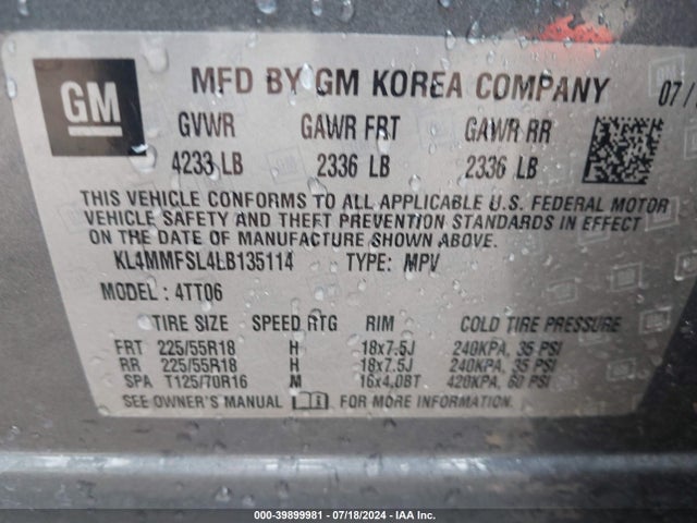 KL4MMFSL4LB135114 Buick Encore Gx Fwd Essence