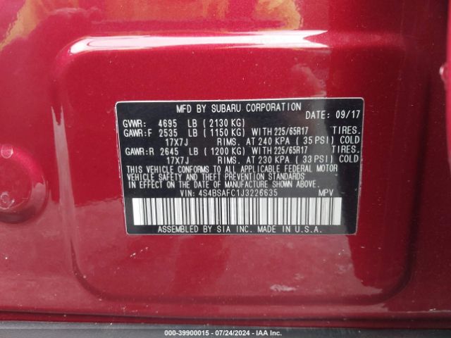 4S4BSAFC1J3226635 Subaru Outback 2.5i Premium
