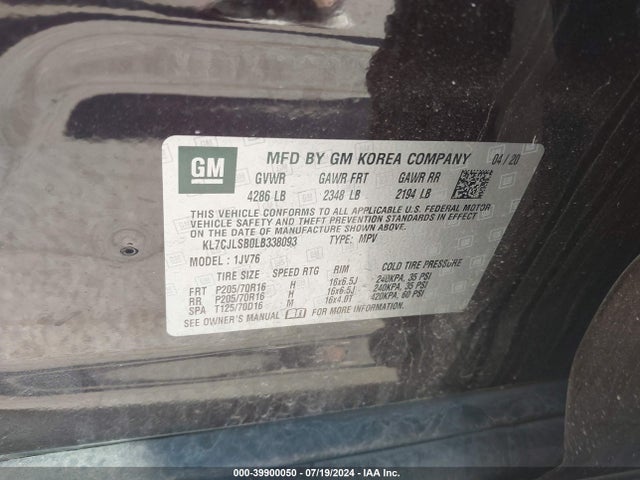 Chevrolet Trax Fwd Lt 2020 KL7CJLSB0LB338093 Image 9