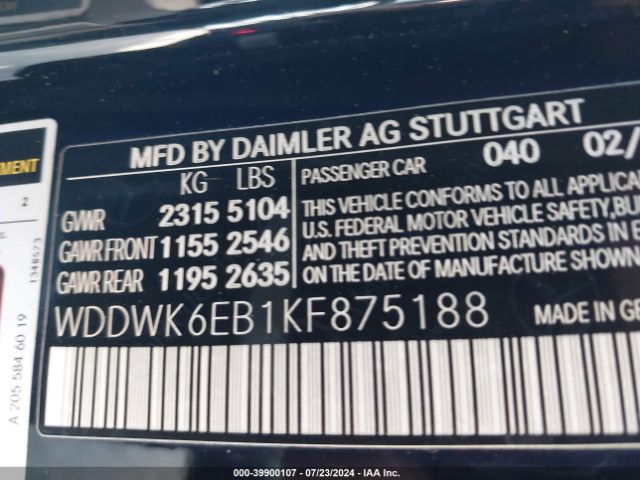 WDDWK6EB1KF875188 Mercedes-Benz Amg C 43 4matic