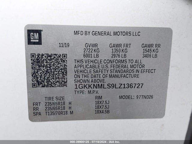 1GKKNMLS9LZ136727 GMC Acadia Fwd Slt