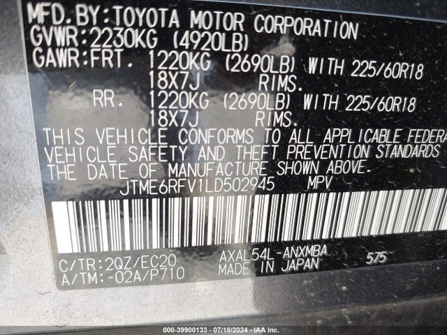 JTME6RFV1LD502945 Toyota Rav4 Hybrid Xse