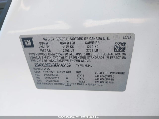 GMC Terrain Sle-1 2014 2GKALMEK3E6145159 Image 9