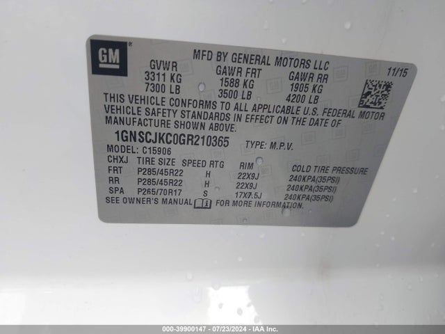 Chevrolet Suburban Ltz 2016 1GNSCJKC0GR210365 Image 9
