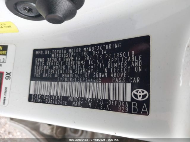 5YFBURHE5EP144285 Toyota COROLLA L