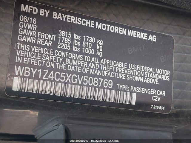 WBY1Z4C5XGV508769 BMW I3 Base W/range Extender
