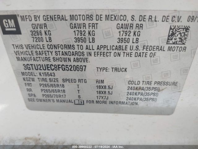 3GTU2UEC8FG520697 GMC Sierra 1500 Sle