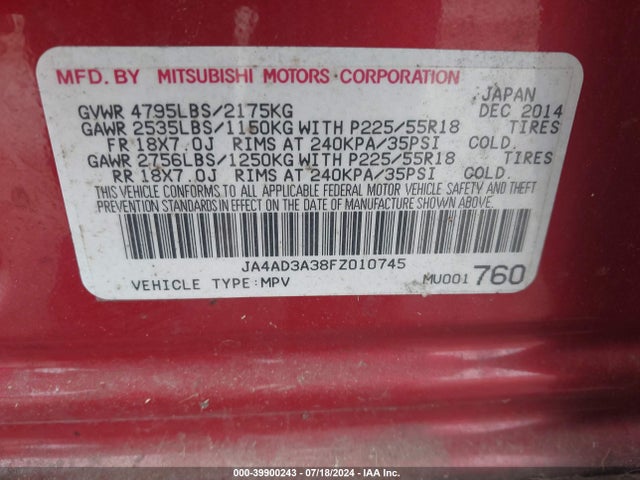 JA4AD3A38FZ010745 Mitsubishi Outlander Se