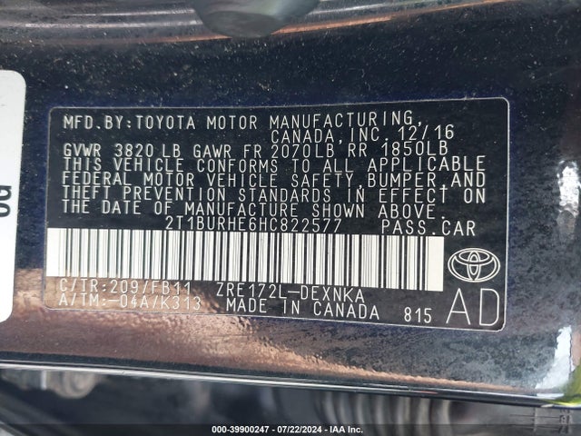 Toyota COROLLA LE 2017 2T1BURHE6HC822577 Image 9