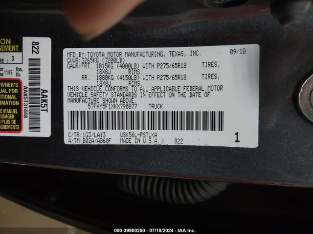 5TFHY5F1XKX790877 Toyota Tundra Limited 5.7l V8
