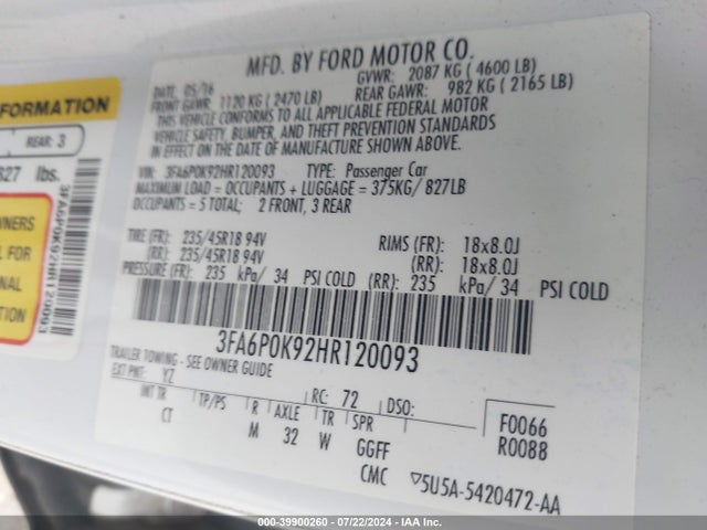 Ford Fusion Titanium 2017 3FA6P0K92HR120093 Image 9