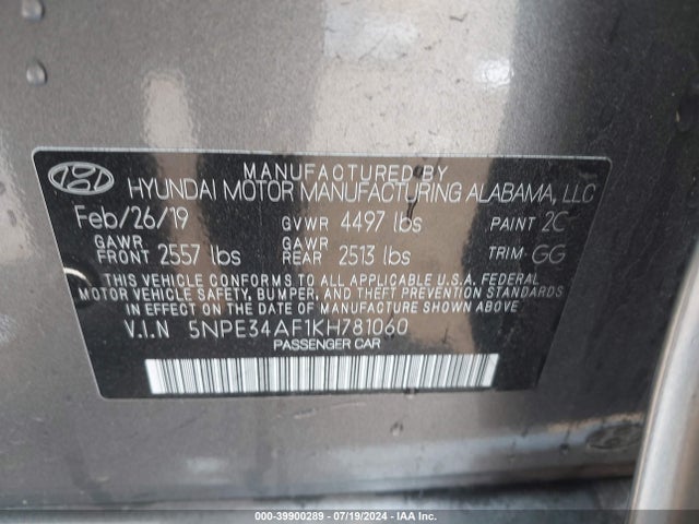 Hyundai SONATA SEL 2019 5NPE34AF1KH781060 Image 9