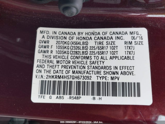 Honda CR-V EX 2016 2HKRM4H57GH673092 Image 9