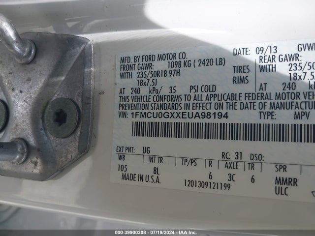 Ford ESCAPE SE 2014 1FMCU0GXXEUA98194 Image 9