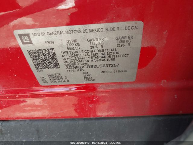 3GNKBCRS2LS637257 Chevrolet Blazer Fwd 2lt