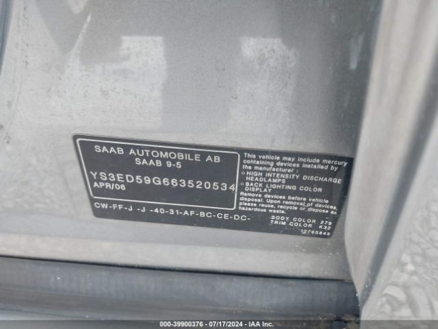 2006 SAAB 9-5 YS3ED59G663520534 Photo 8