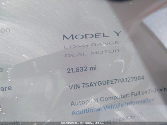 7SAYGDEE7PA127964 Tesla Model Y Awd/long Range Dual Motor All-wheel Drive