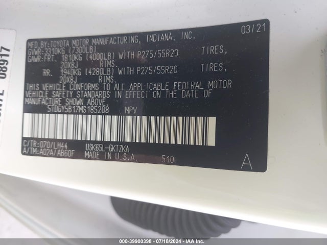 Toyota Sequoia Platinum 2021 5TDGY5B17MS185208 Image 9