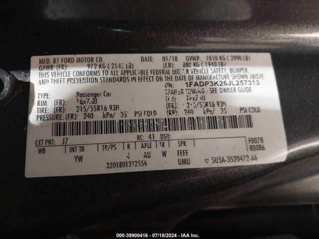 Ford FOCUS SE 2018 1FADP3K26JL257313 Image 9