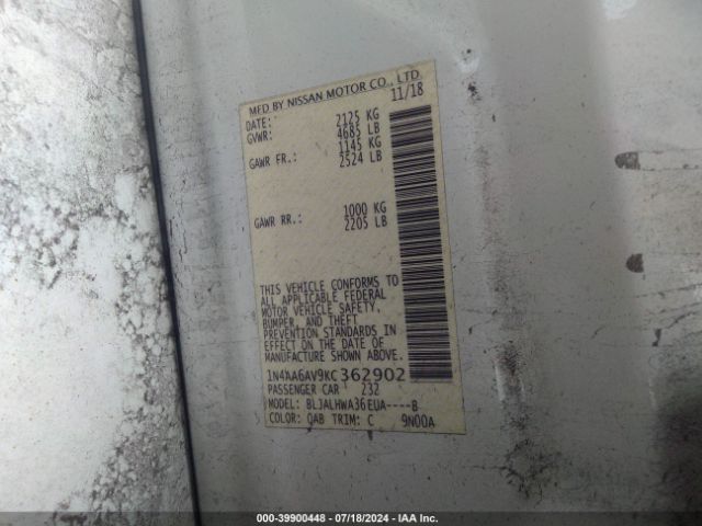 1N4AA6AV9KC362902 Nissan Maxima 3.5 Platinum