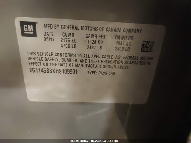 Chevrolet IMPALA 2LZ 2017 2G1145S3XH9189991 Image 9