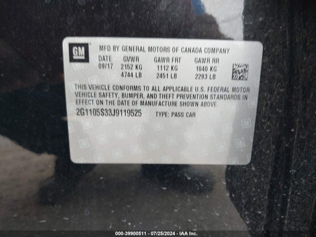 Chevrolet IMPALA 1LT 2018 2G1105S33J9119525 Image 9