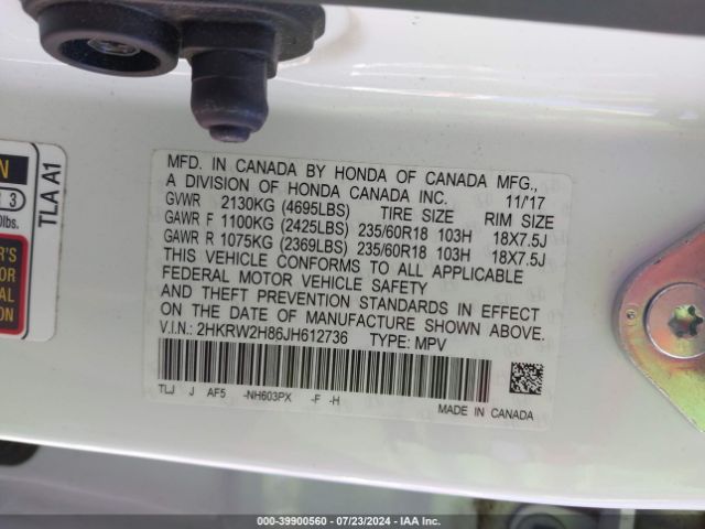 2HKRW2H86JH612736 Honda Cr-v Ex-l/ex-l Navi