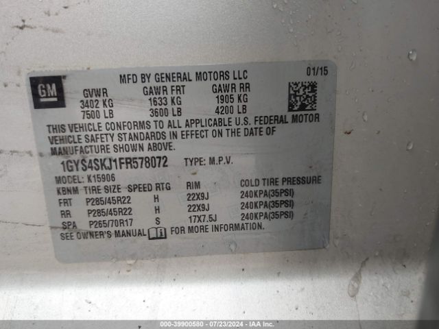 1GYS4SKJ1FR578072 Cadillac Escalade Esv Luxury