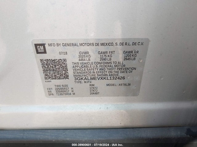 3GKALMEVXKL132426 GMC Terrain Sle
