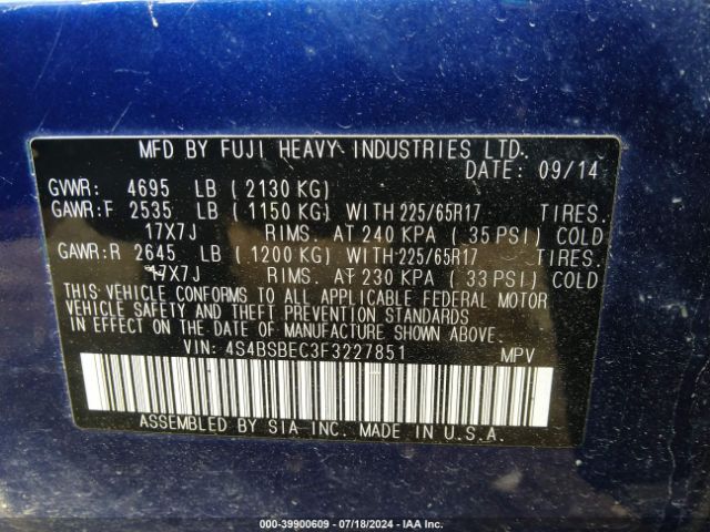 4S4BSBEC3F3227851 Subaru Outback 2.5i Premium