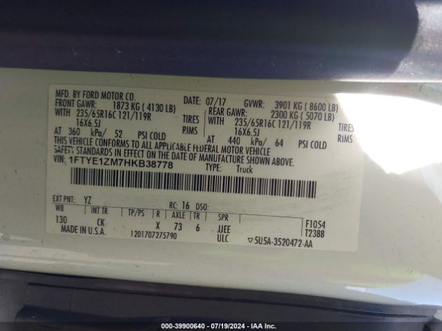 1FTYE1ZM7HKB38778 Ford Transit-150