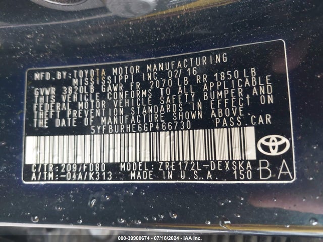 Toyota Corolla S Plus 2016 5YFBURHE6GP466730 Image 9