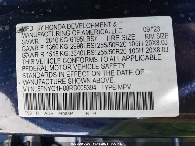 Honda Pilot Awd Elite 2024 5FNYG1H88RB005394 Image 9
