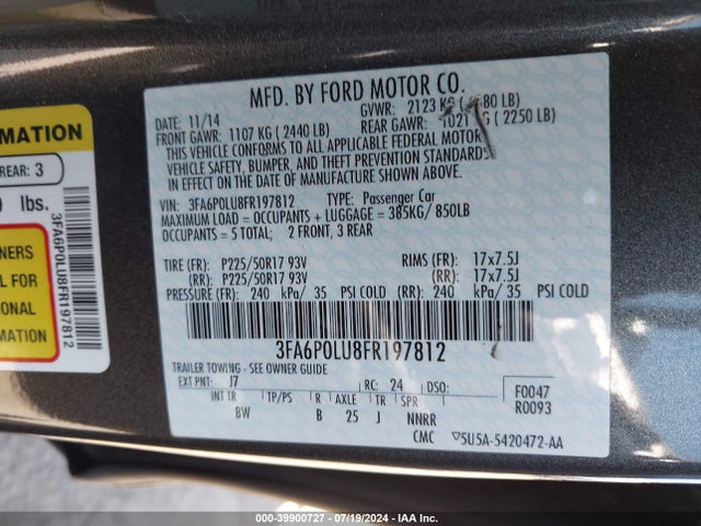 Ford Fusion Hybrid Se 2015 3FA6P0LU8FR197812 Image 9