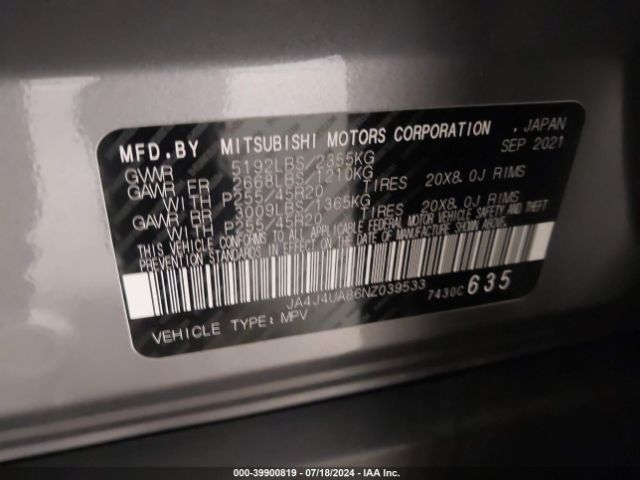 JA4J4UA86NZ039533 Mitsubishi Outlander Black Edition S-awc/se 2.5 S-awc/se Launch Edition S-awc
