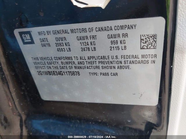 Chevrolet Impala Limited Lt 2016 2G1WB5E34G1175878 Image 9
