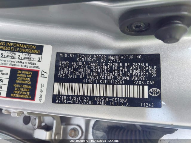 Toyota CAMRY SE 2015 4T1BF1FK2FU112964 Image 9