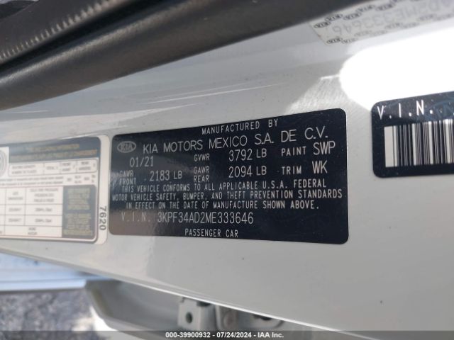 3KPF34AD2ME333646 KIA Forte Gt-line
