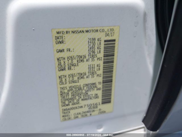1N6AD0ER2HN750561 Nissan Frontier Sv